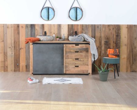 Meuble de salle de bain en manguier et métal 2 places "Caractère"