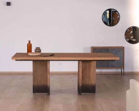 Table design bois fumé et naturel massif "Blacken" 200x100 cm