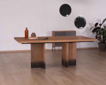 Table design bois fumé et naturel massif "Blacken" 200x100 cm
