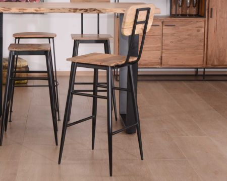 Lot de 2 chaises de bar avec dossier métal et bois "Atelier Kraft"