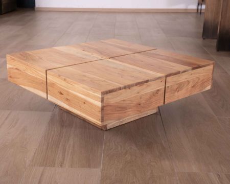 Table basse carrée style contemporain en bois massif naturel "Pablo"