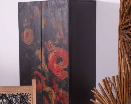 Cabinet de rangement 2 portes bois massif motif floral "Pop Vintage"