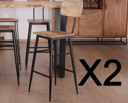 Lot de 2 chaises de bar avec dossier métal et bois "Atelier Kraft"