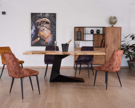 Table contemporaine acacia naturel et métal noir "Ruben" 200 cm