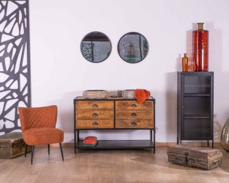 Meuble salle de bain pour double vasques "Emil" bois massif et métal