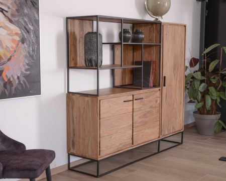 Meuble multifonctions style contemporain acacia massif et métal "Era"