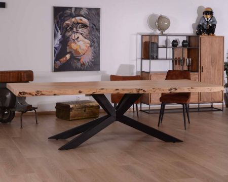 Grande table à manger plateau 280cm acacia massif et pieds métal "3D"