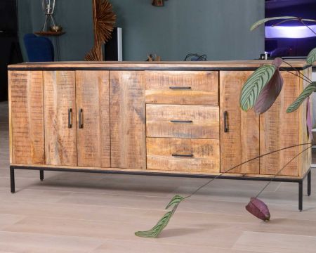 Grande enfilade en bois massif et métal "Mango" multi rangements