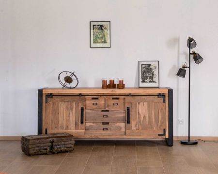 Buffet de salle à manger industriel en métal et bois 190cm "Montréal"