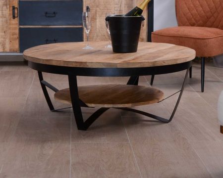 Table basse ronde avec double plateau bois "Andy" diam. 100cm