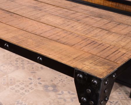 Table à dîner haute industrielle métal et bois massif 150cm "Atelier"
