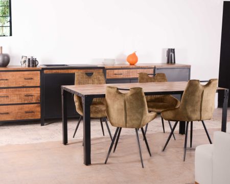 Table de repas industrielle plateau bois et métal "Atelier" 180 cm