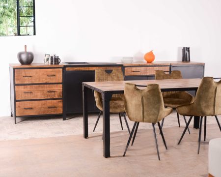 Table de repas industrielle plateau bois et métal "Atelier" 180 cm