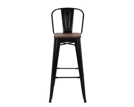 Lot de 4 chaises de bar industrielles métal noir assise bois "Osaca"