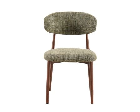 Lot de 2 chaises de repas esprit rétro en tissu tramé kaki "Arpège" pieds aspect noyer