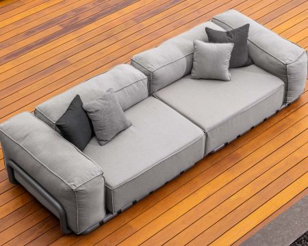 Grand canapé de terrasse droit modulaire esprit décontracté tissu gris "Escale"