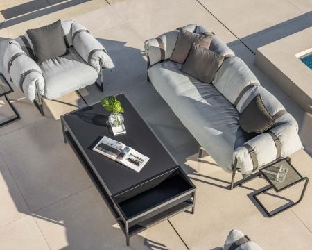 Canapé de terrasse 3 places matelassé tissu Sunbrella gris clair "Paquetage"