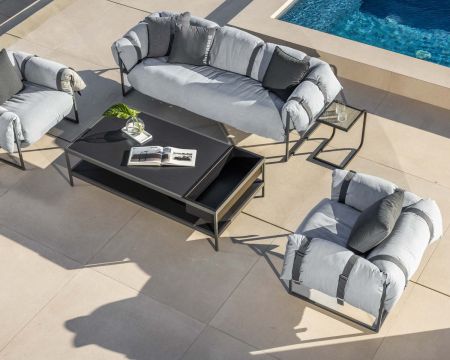 Fauteuil de terrasse matelassé gris clair ultra confort structure aluminium "Paquetage"