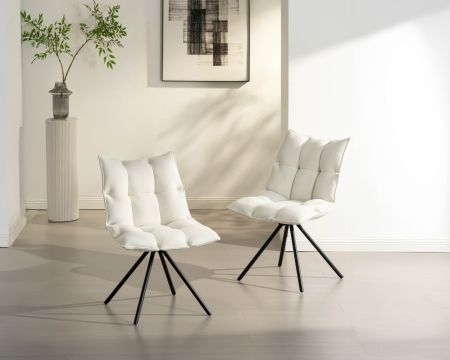 Lot de 2 chaises pivotantes 360° "Cassidy" design et matelassées en tissu blanc cassé