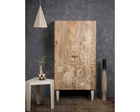 Armoire d'entrée manguier imprimé Fleurs "Pop Vintage"