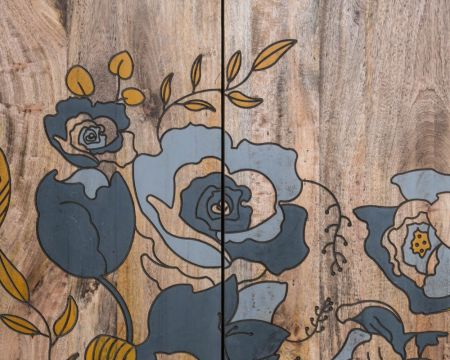 Armoire en bois naturel à motif floral "Pop Vintage"