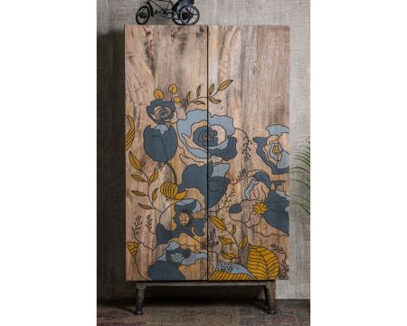Armoire en bois naturel à motif floral "Pop Vintage"
