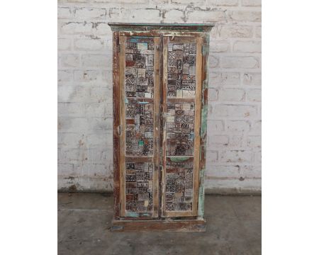 Grande armoire indienne 2 portes en bois massif sculpté "Utopia"