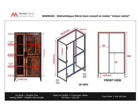 Bibliothèque 90cm bois massif et métal "Urban Métal"