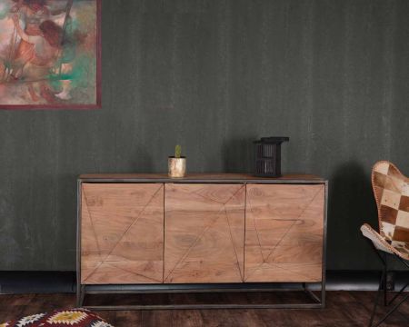 Bahut contemporain bois massif et métal "Manhattan"