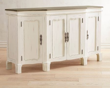 Buffet 4 portes blanc cassé vieilli plateau bois "Héritage"