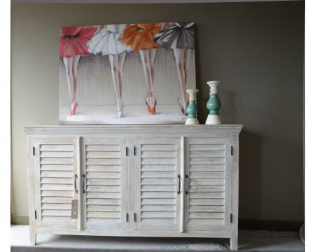 Bahut 4 portes blanchi style persienne "Valencia"