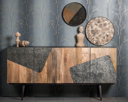 Buffet 160 cm manguier imprimé pierre "Pop Vintage"