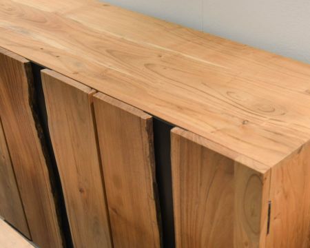 Grand buffet design 190cm en bois massif d’acacia et métal noir "Zen Black"