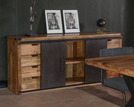 Buffet métal et bois 200cm portes coulissantes "Caractère"