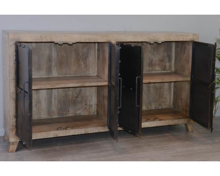 Bahut 4 portes métal et bois naturel "Malmö"