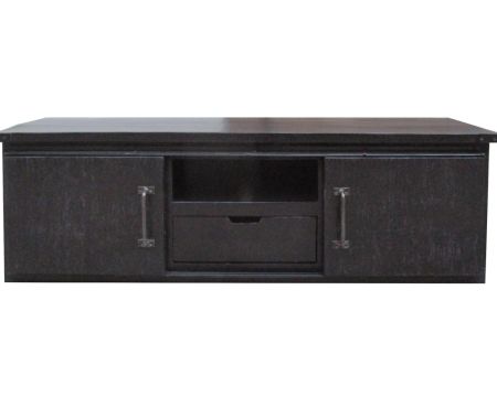 Meuble TV noir 160 cm porte coulissante métal et bois "Caractère" 