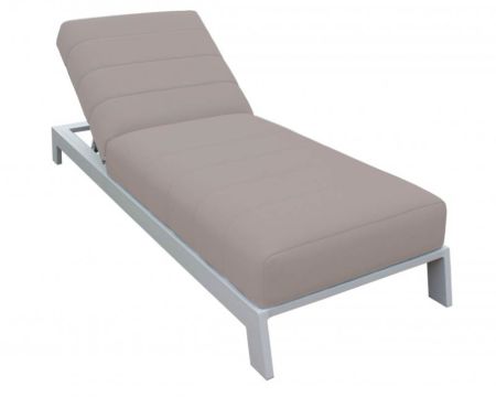 Bain de soleil haut de gamme matelassé alu blanc tissu taupe "Terrasse"