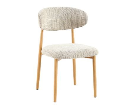 Lot de 2 chaises de repas esprit rétro en tissu beige tramé marron "Arpège" pieds métal aspect bois clair