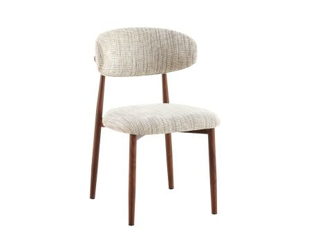 Lot de 2 chaises de repas rétro en tissu tramé beige et marron "Arpège" pieds métal aspect noyer