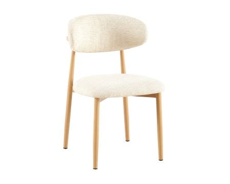 Lot de 2 chaises de repas scandinaves en tissu tramé blanc cassé "Arpège" pieds métal aspect bois clair