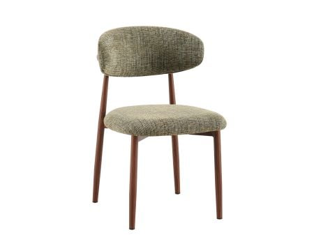 Lot de 2 chaises de repas esprit rétro en tissu tramé kaki "Arpège" pieds aspect noyer
