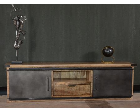 Meuble TV 160 cm porte coulissante métal et bois "Caractère"