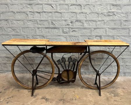 Console vélo vintage "Crazy" 180 cm métal et bois de manguier massif