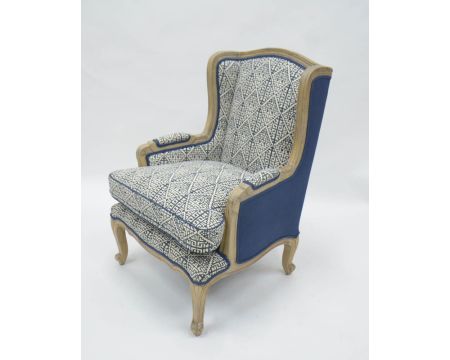 Bergère bleue et blanche en tissu et bois de manguier massif "Sofia" 