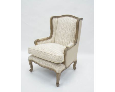 Bergère lin et crème style classique structure bois massif "Sofia" 