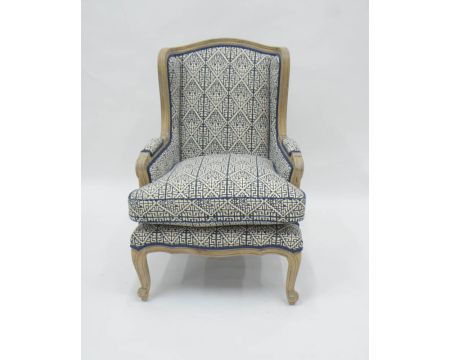 Bergère bleue et blanche en tissu et bois de manguier massif "Sofia" 