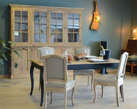 Table à manger extensible noire et bois naturel "Legacy" style shabby