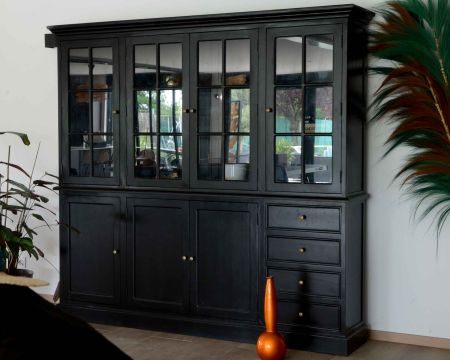 Grand vaisselier noir en bois esprit shabby chic black "Legacy"