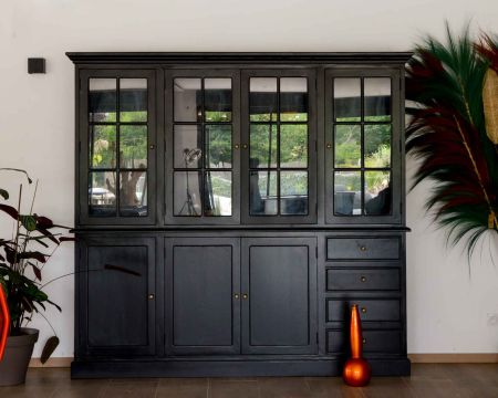 Grand vaisselier noir en bois esprit shabby chic black "Legacy"