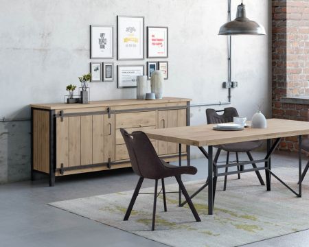 Grande enfilade en chêne style atelier 2 portes 3 tiroirs "Breeze"